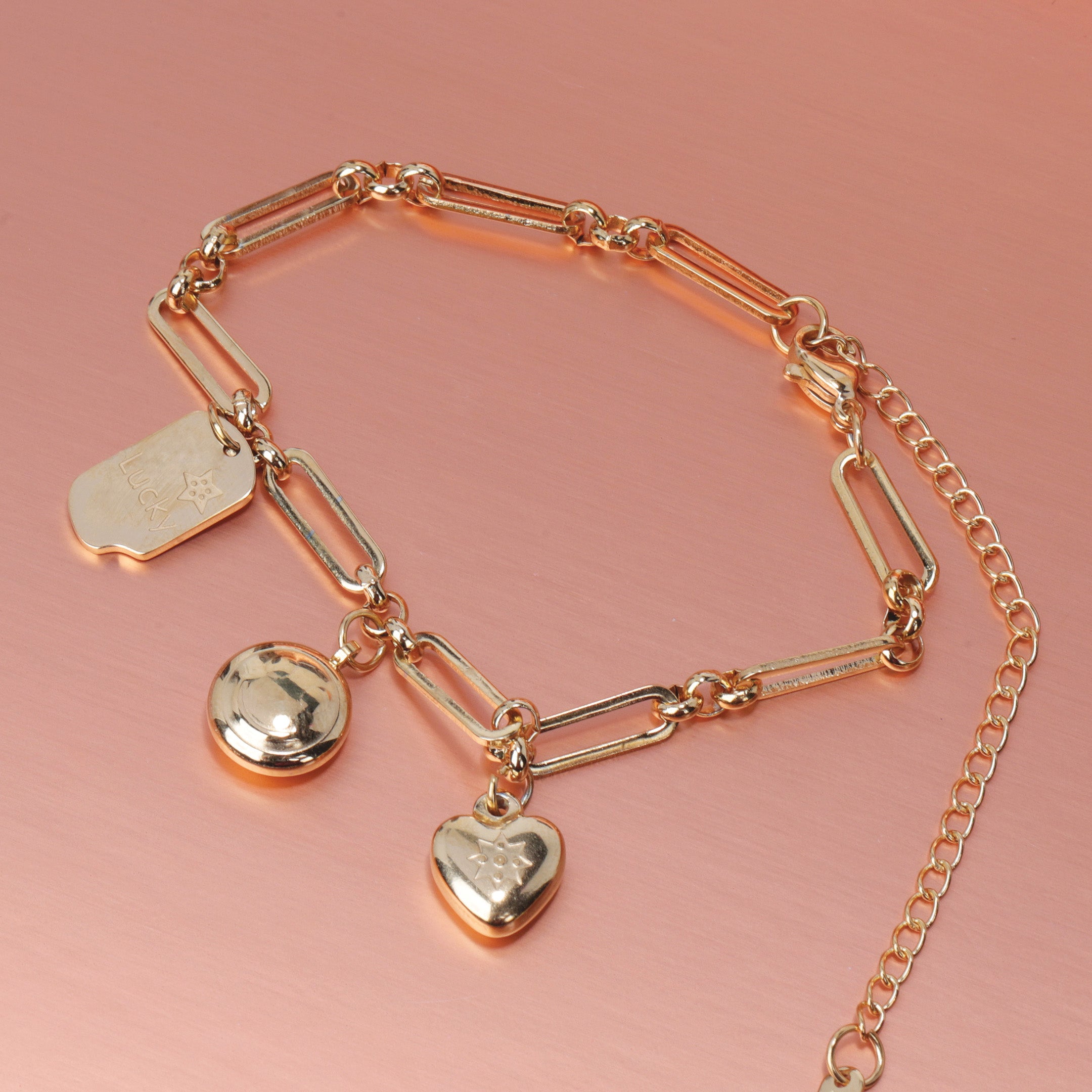 Heart & Smile & Lucky Charm Chain Bracelet