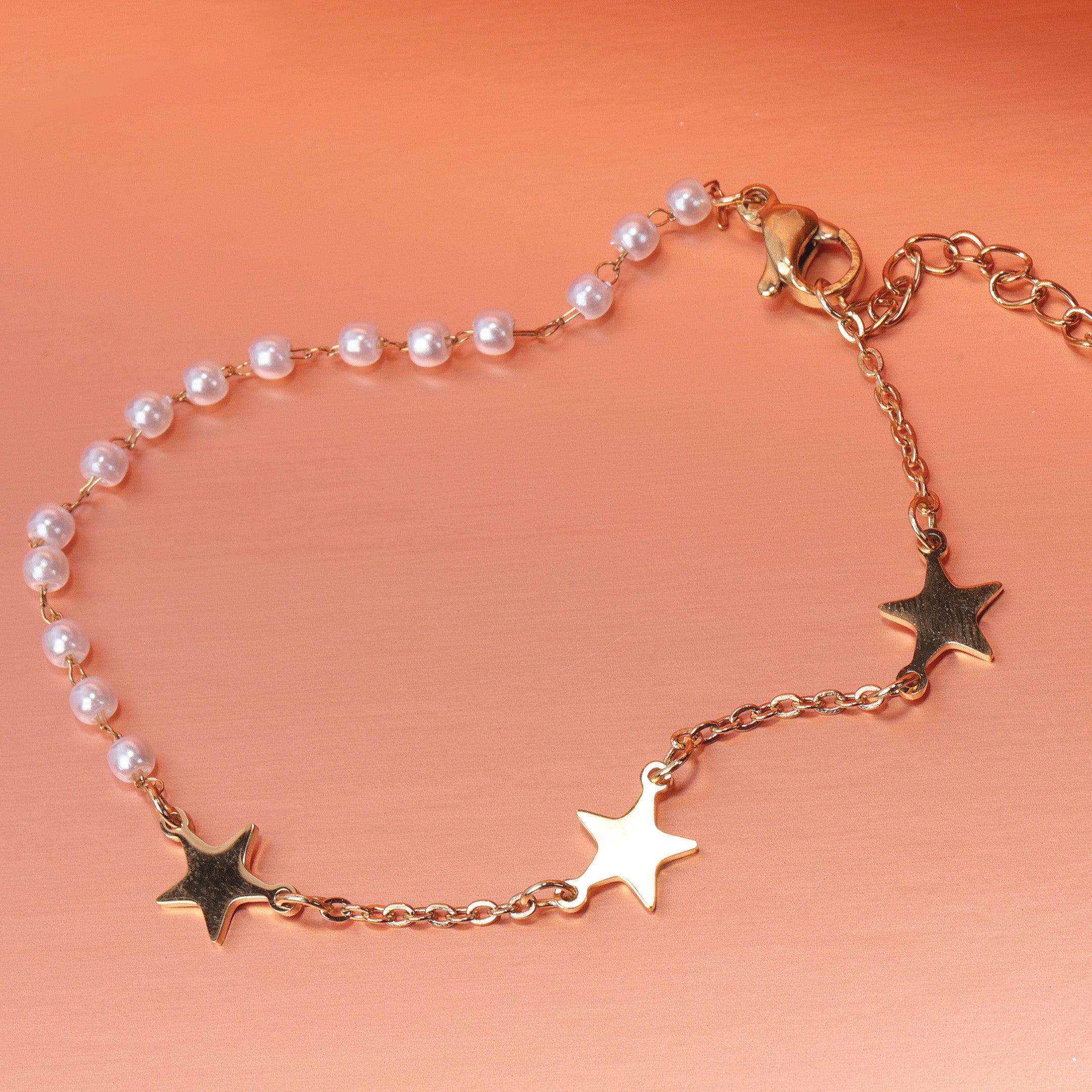 Stars & Faux Pearl Chain Bracelet