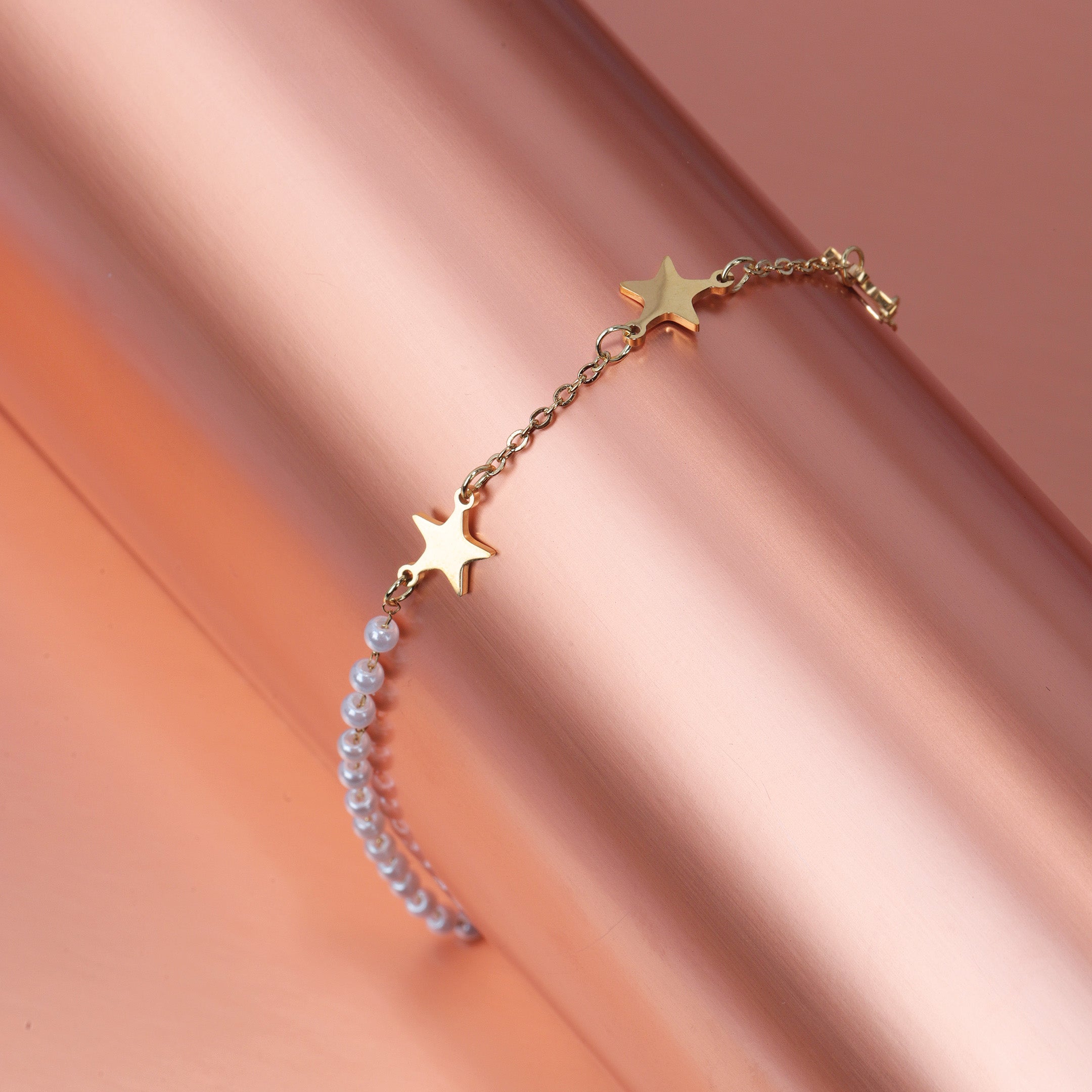 Stars & Faux Pearl Chain Bracelet