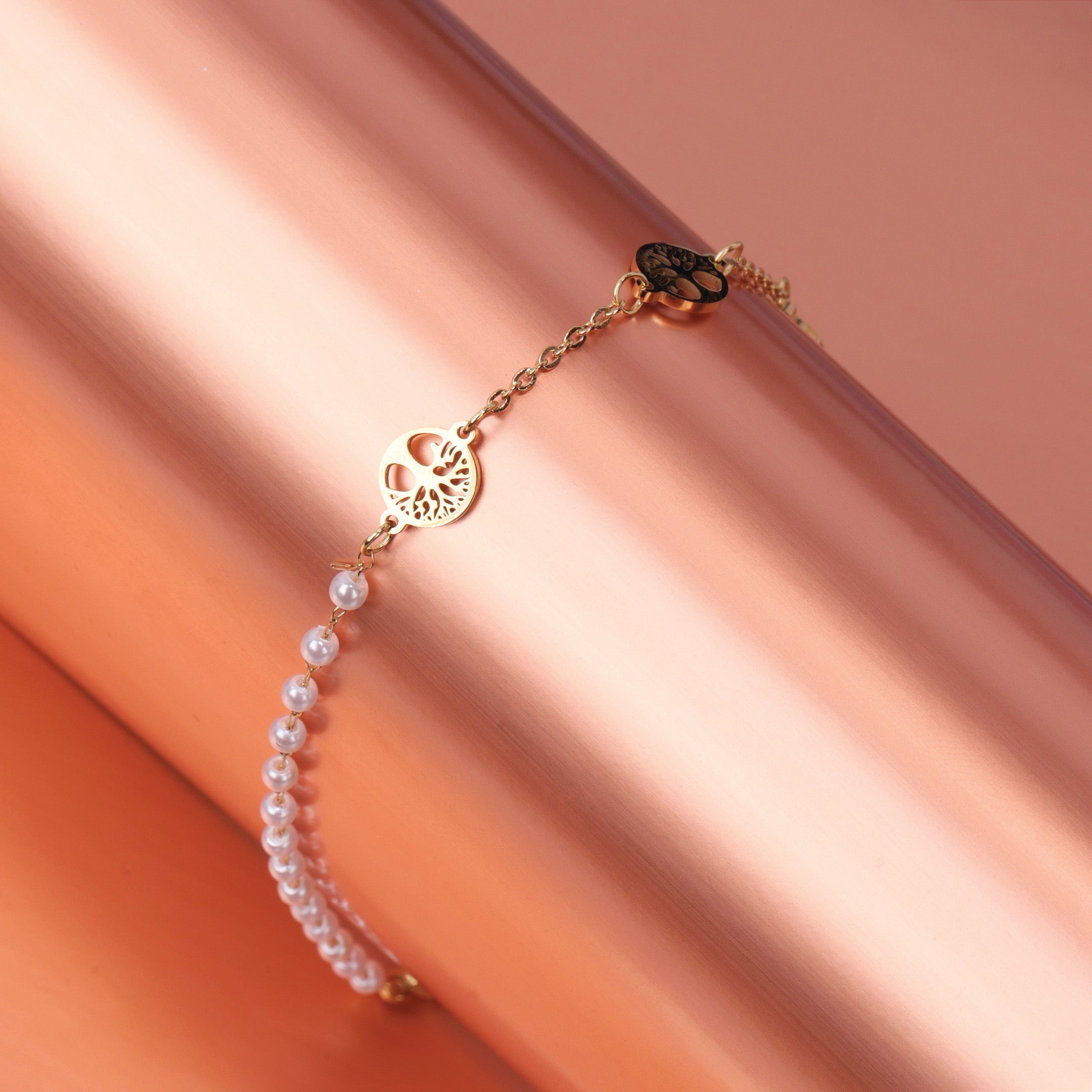 Tree & Faux Pearl Chain Bracelet