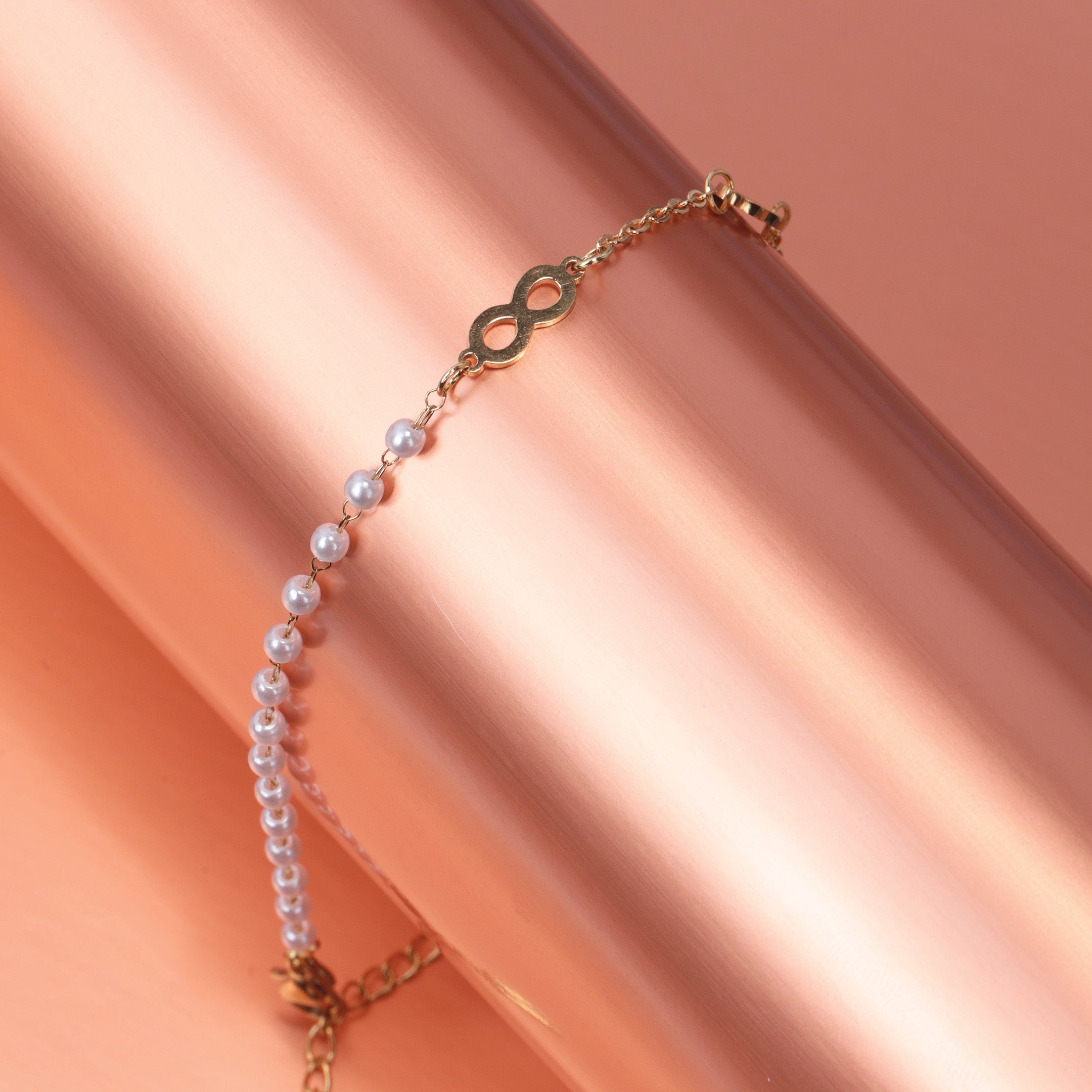 Infinity & Faux Pearl Chain Bracelet