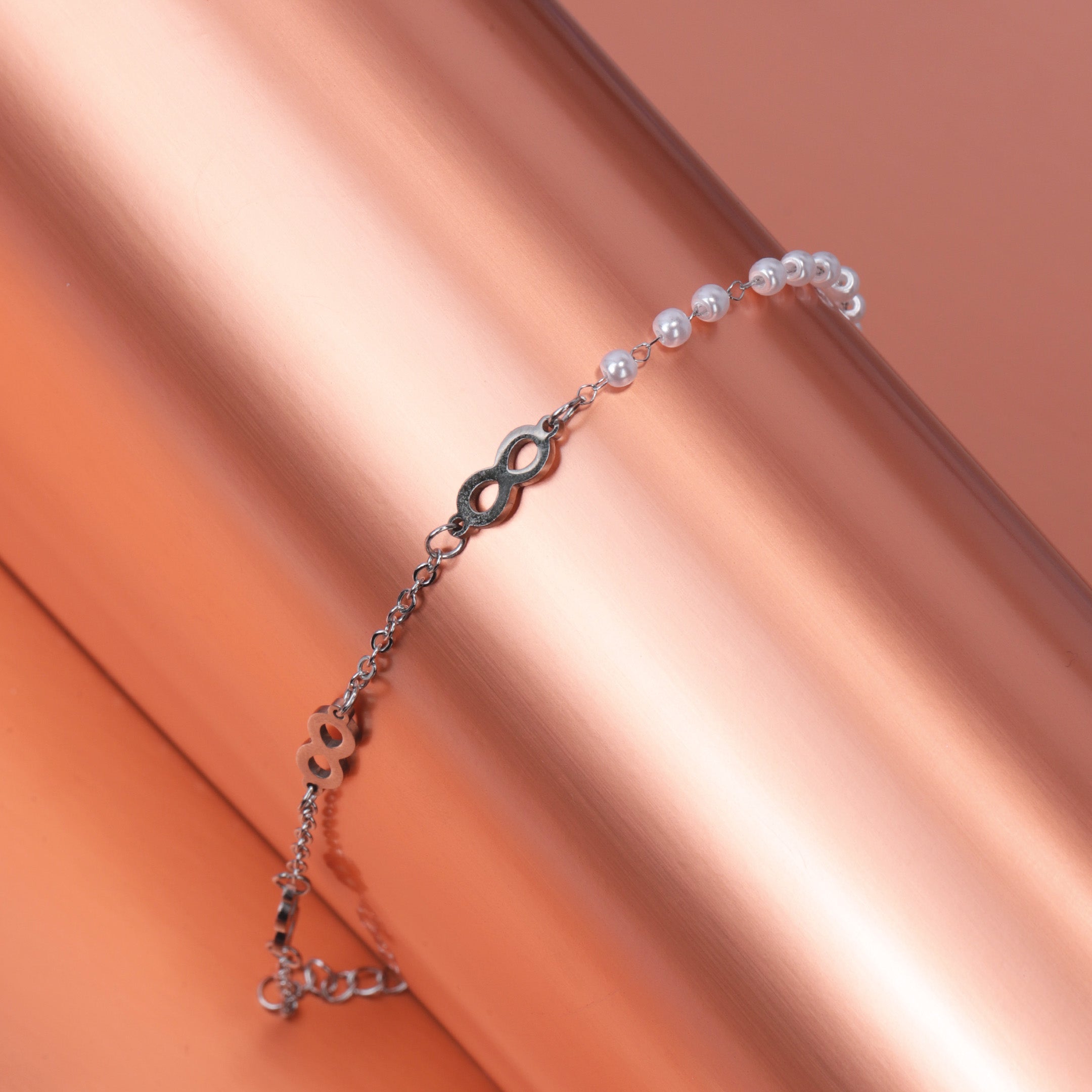 Infinity & Faux Pearl Chain Bracelet