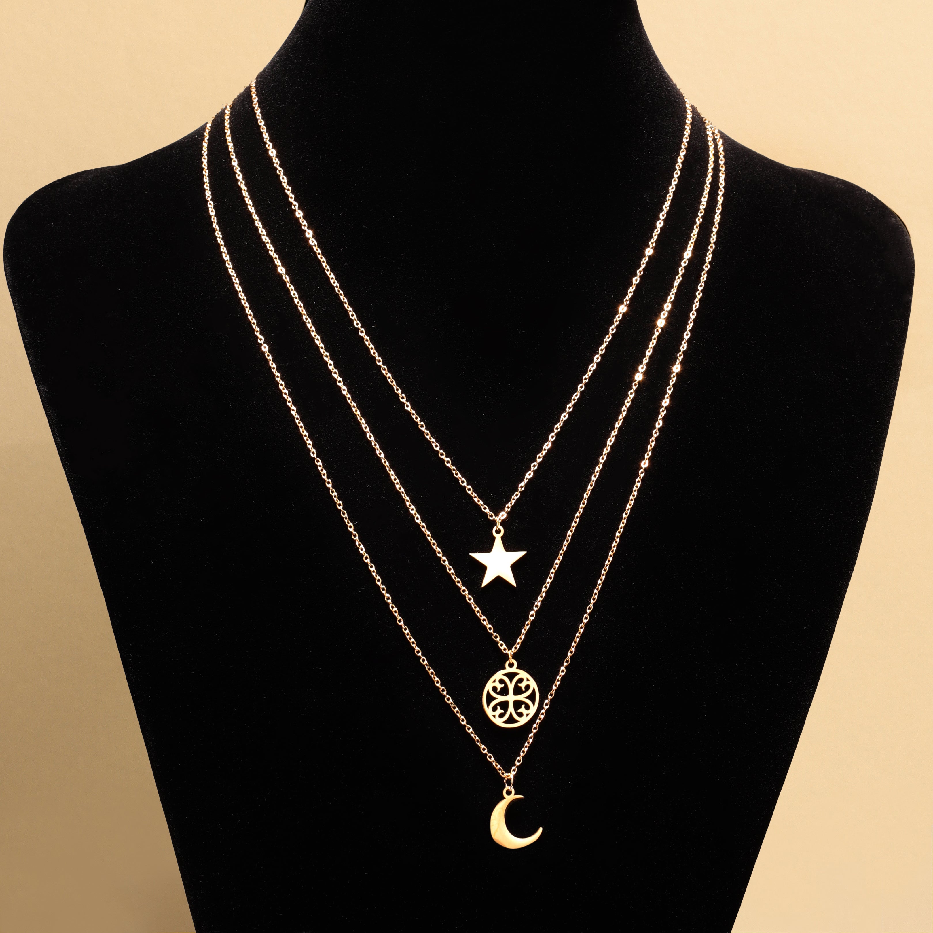 Moon & Star Charm Layered Necklace