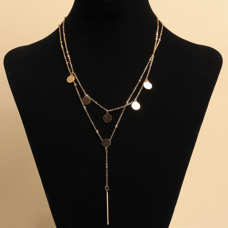 Pillar Bar & Disc Charm Layered Necklace