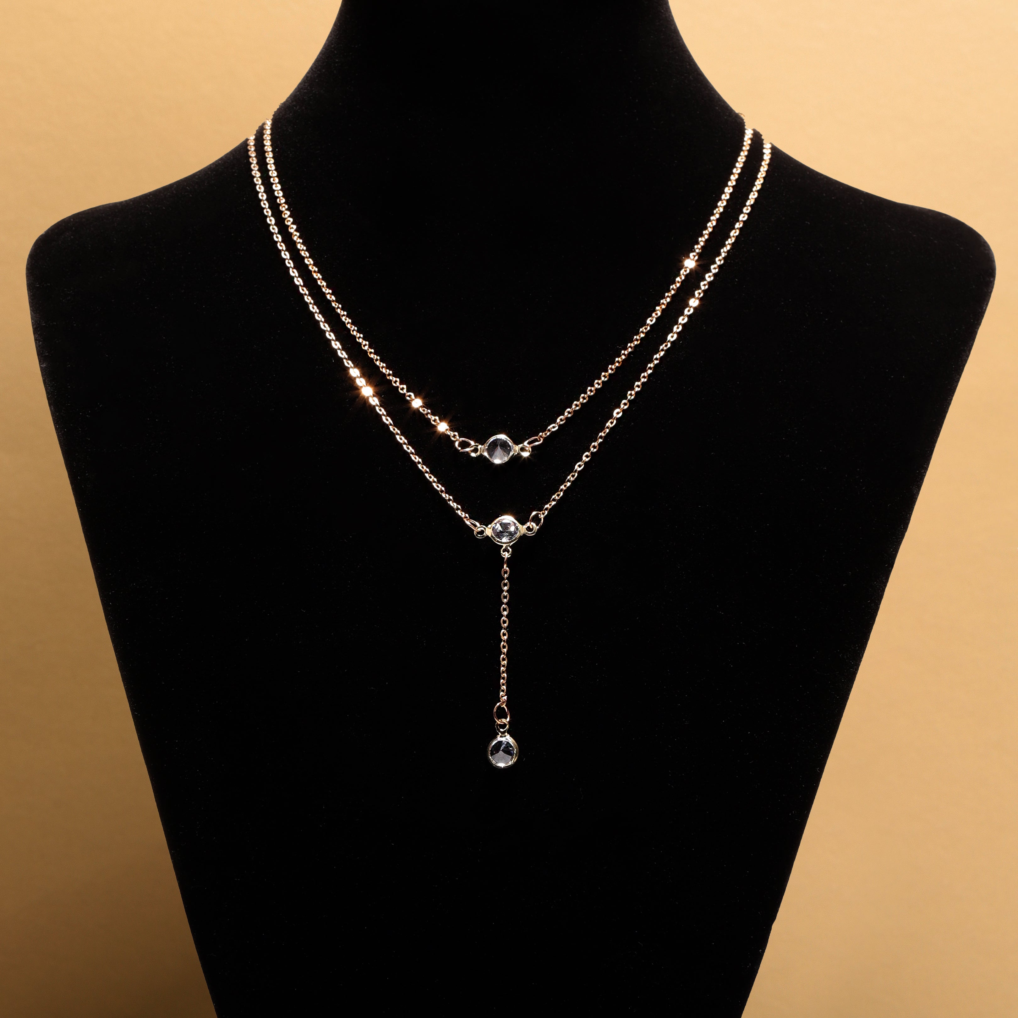 Zircon Lariat Charm Layered Necklace