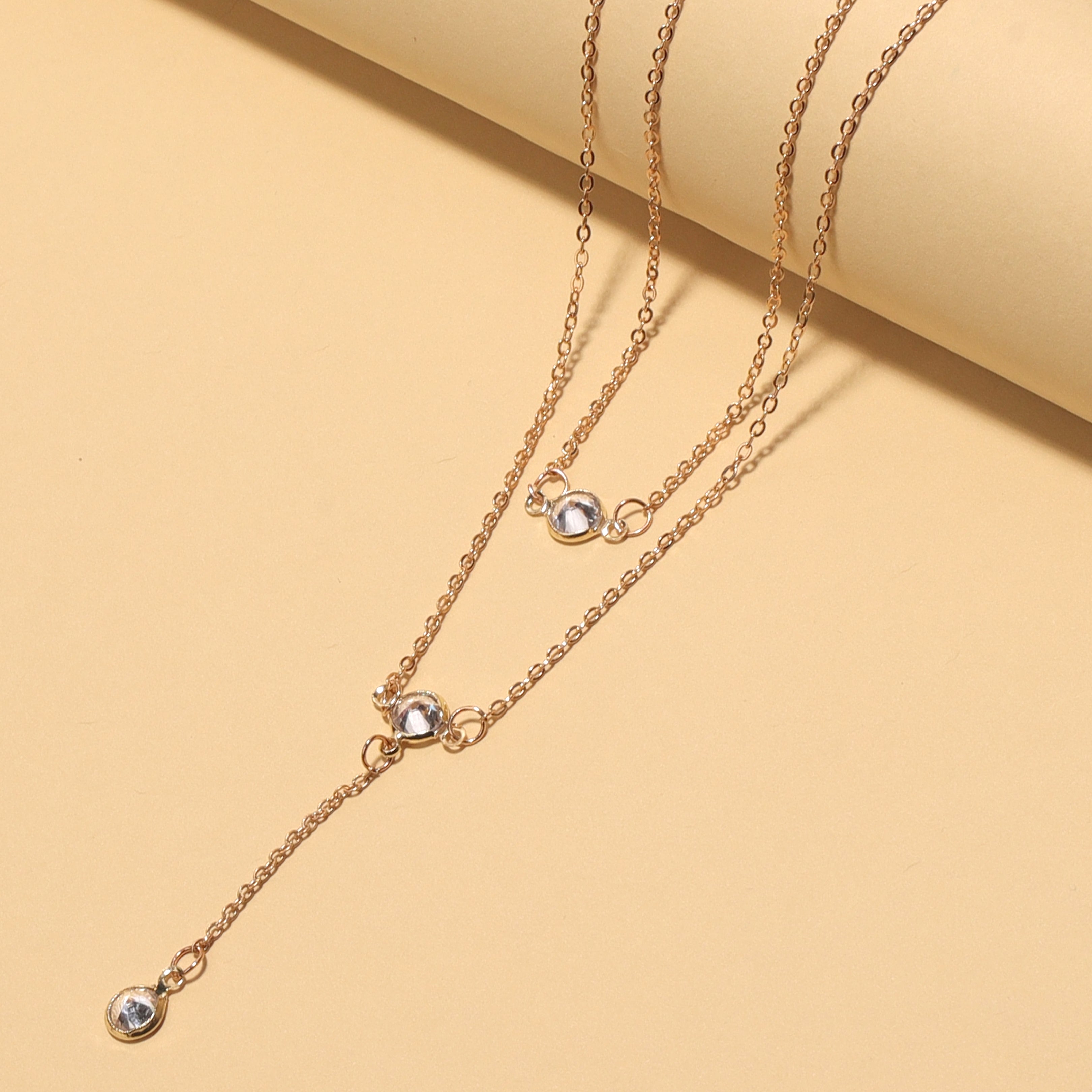 Zircon Lariat Charm Layered Necklace