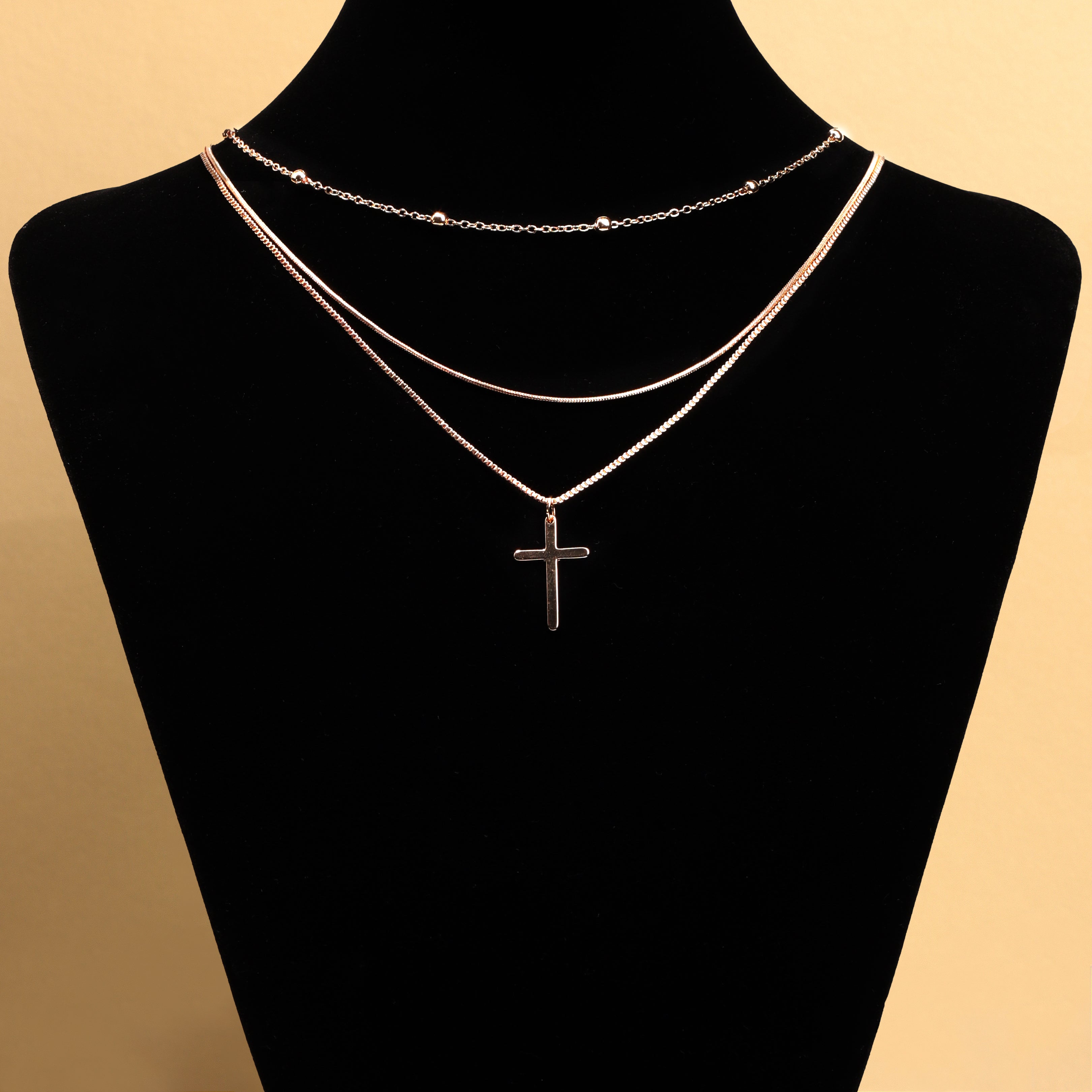 Cross Charm Layered Necklace