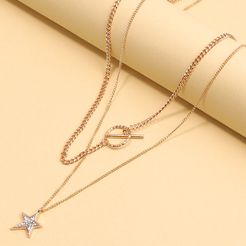 Star, Bar & Circle Charm Layered Necklace